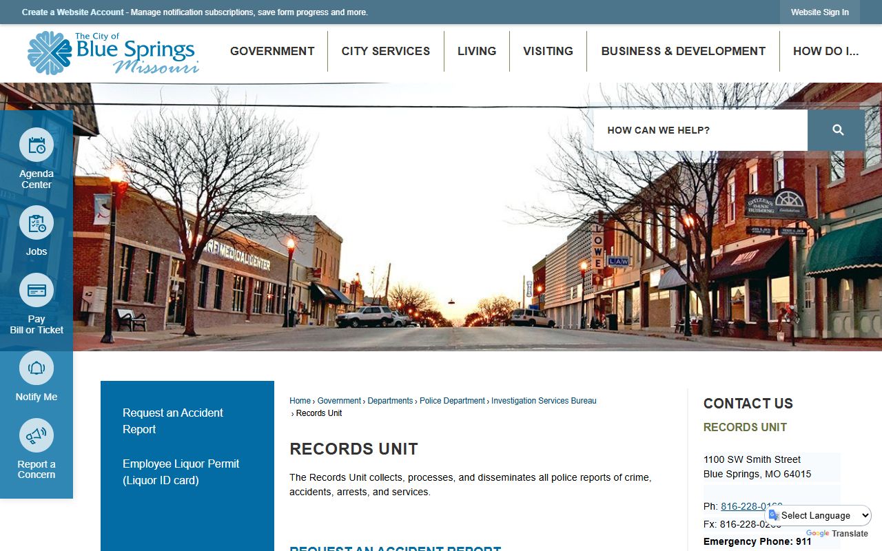Blue Springs Records Unit page for booking reports