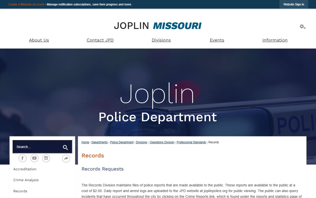 Joplin Police Records Division for booking reports