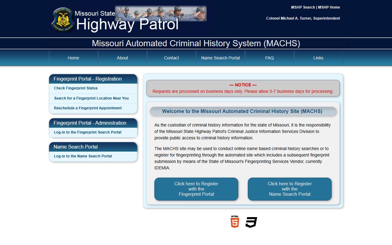 Missouri MACHS portal for statewide booking reports including St. Charles