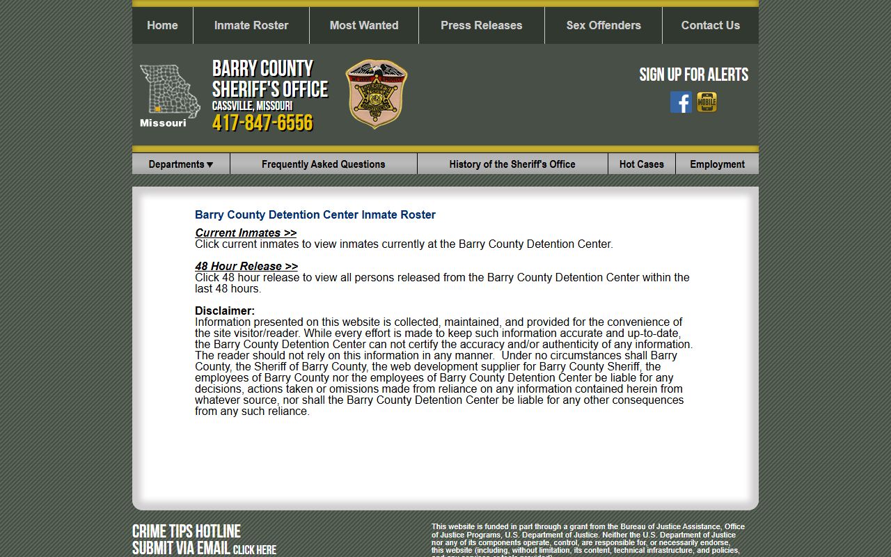 Barry County Sheriff jail roster showing booking reports online