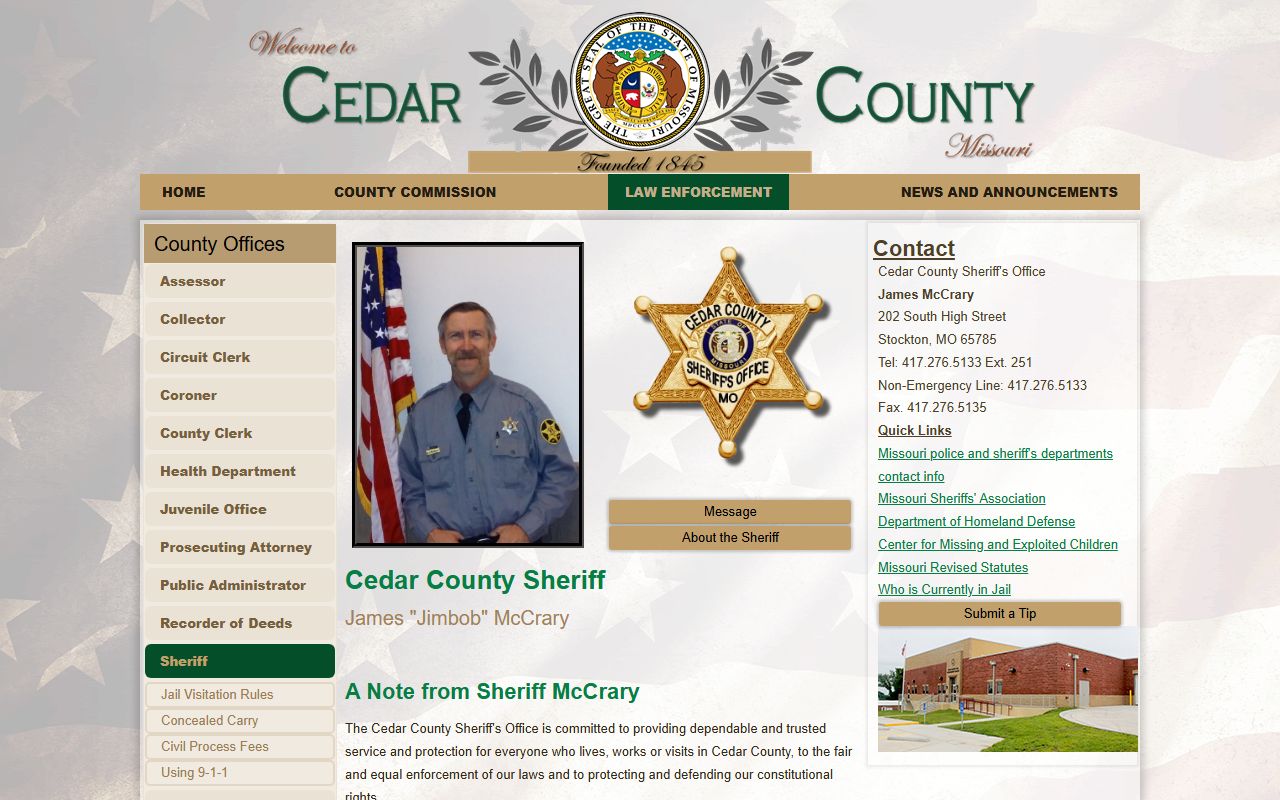 Cedar County Sheriff website for booking reports in Stockton