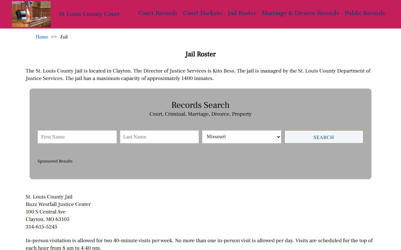 St. Louis County jail roster page for booking reports