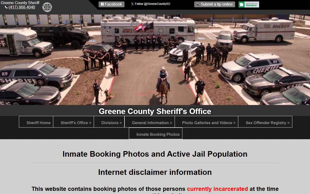 Greene County JailTracker booking reports search