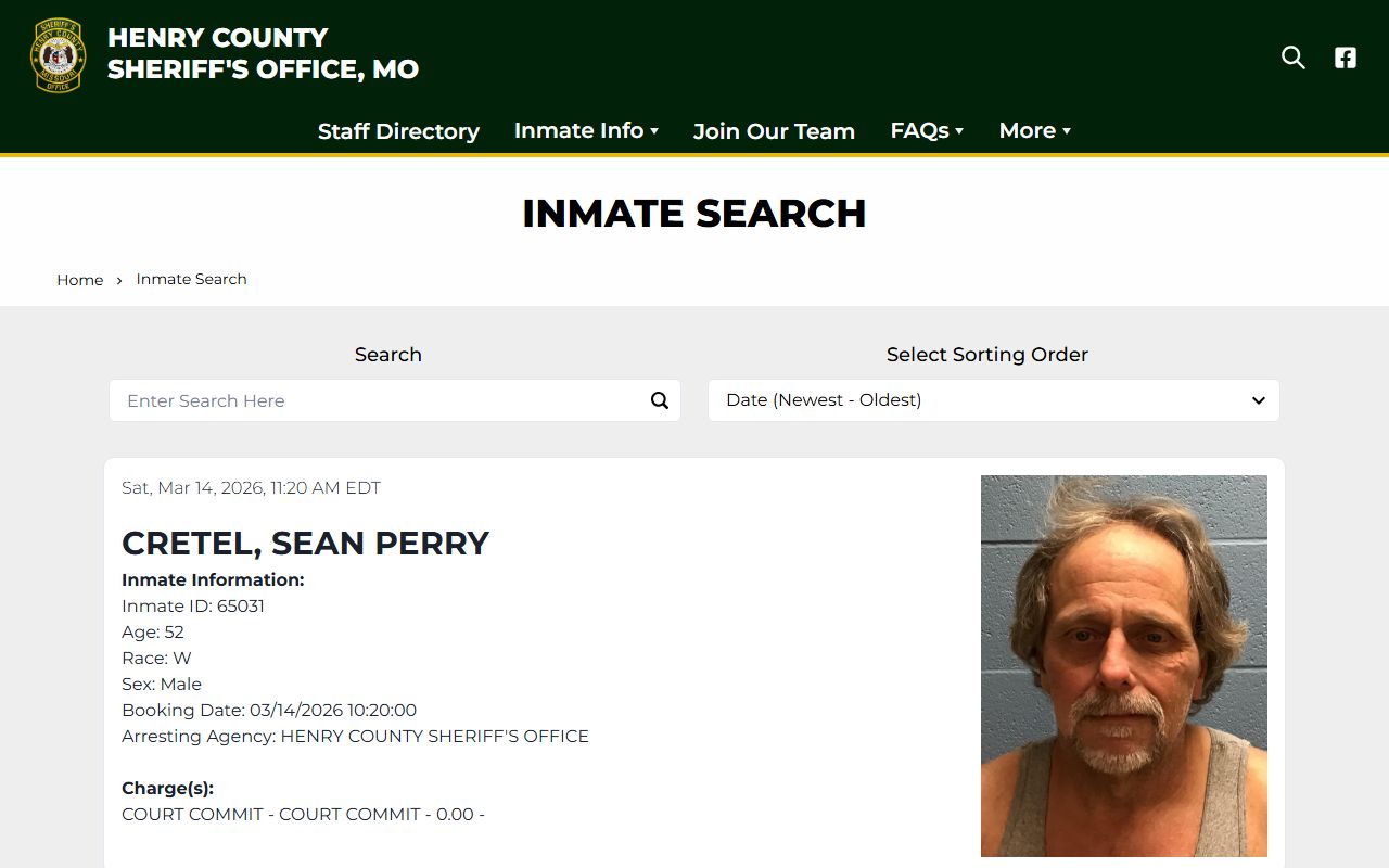 Henry County booking reports inmate search page