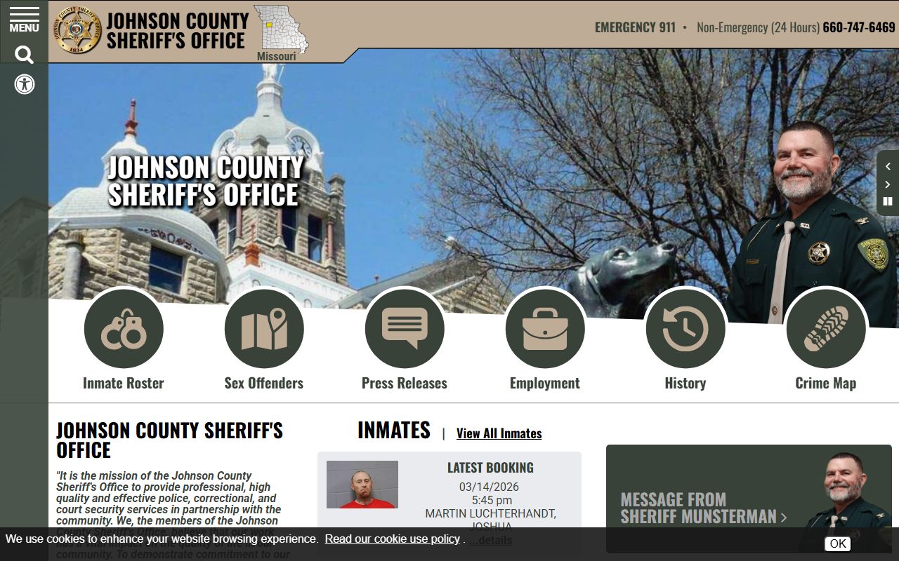 Johnson County Sheriff roster for booking reports search