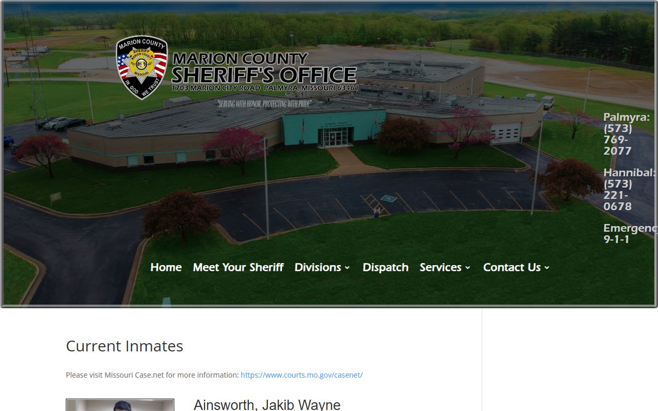 Marion County Sheriff's Office website showing current inmate booking reports