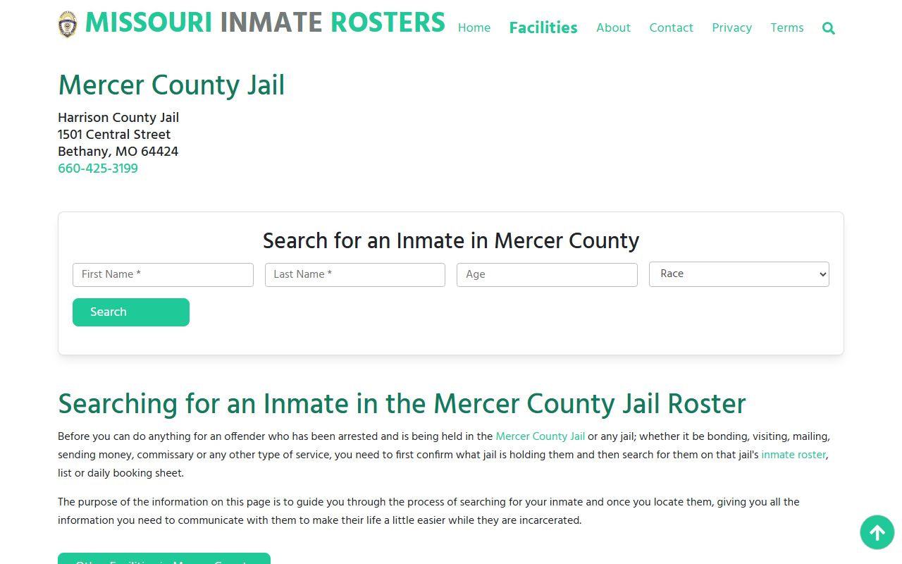 Mercer County jail roster page showing booking reports