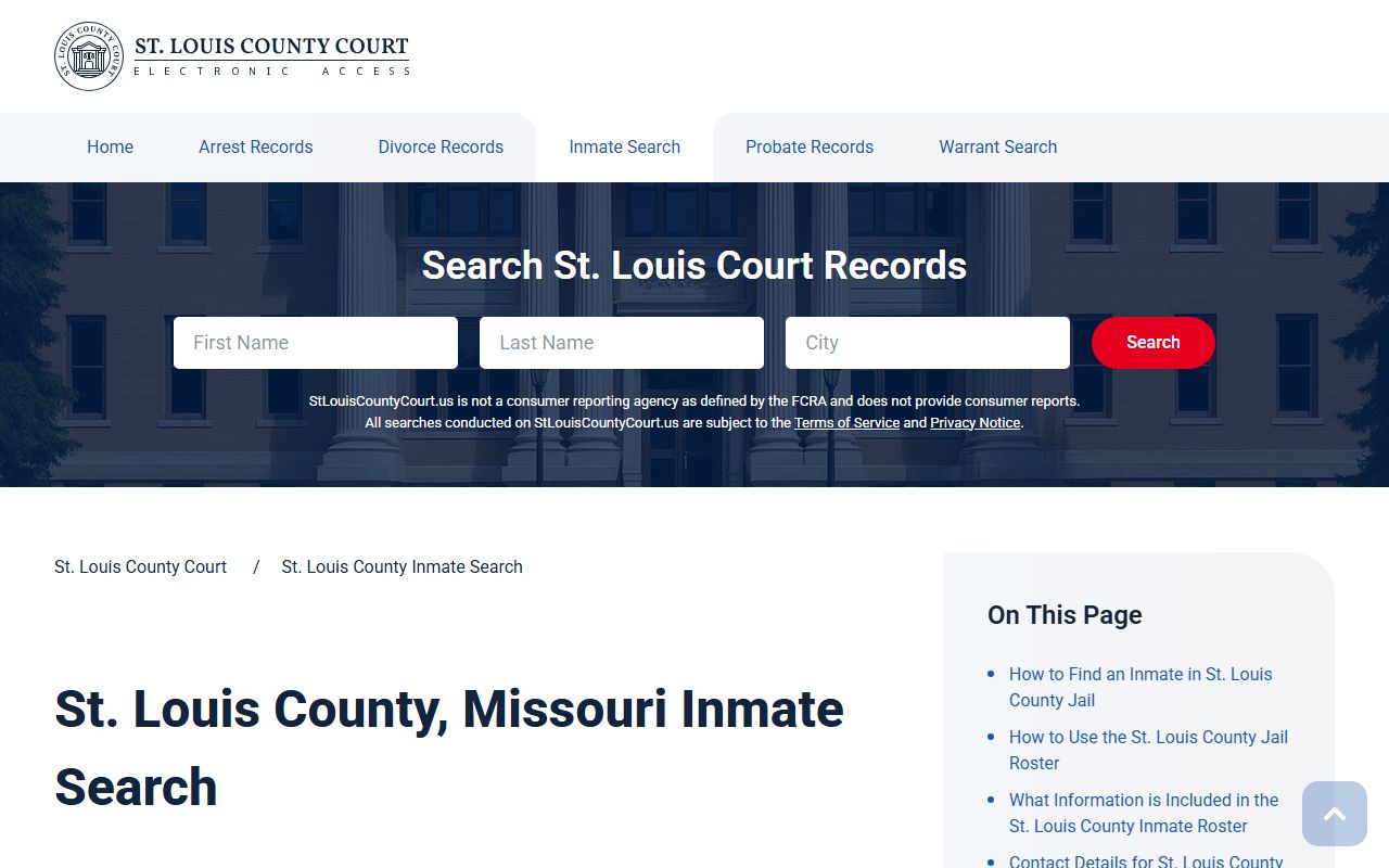 St. Charles County inmate search portal showing booking reports
